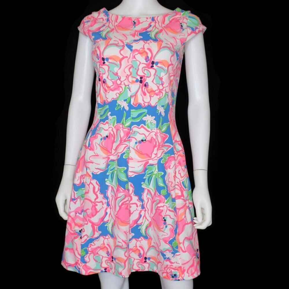 LILLY PULITZER Pink Briella Dress Lucky Charm Cap Sleeve Stretch Floral Small